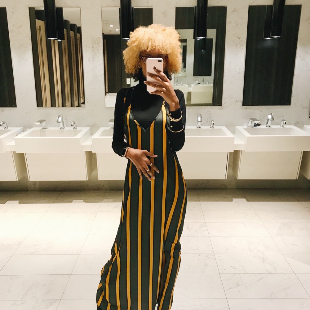Striped V Cut Dress